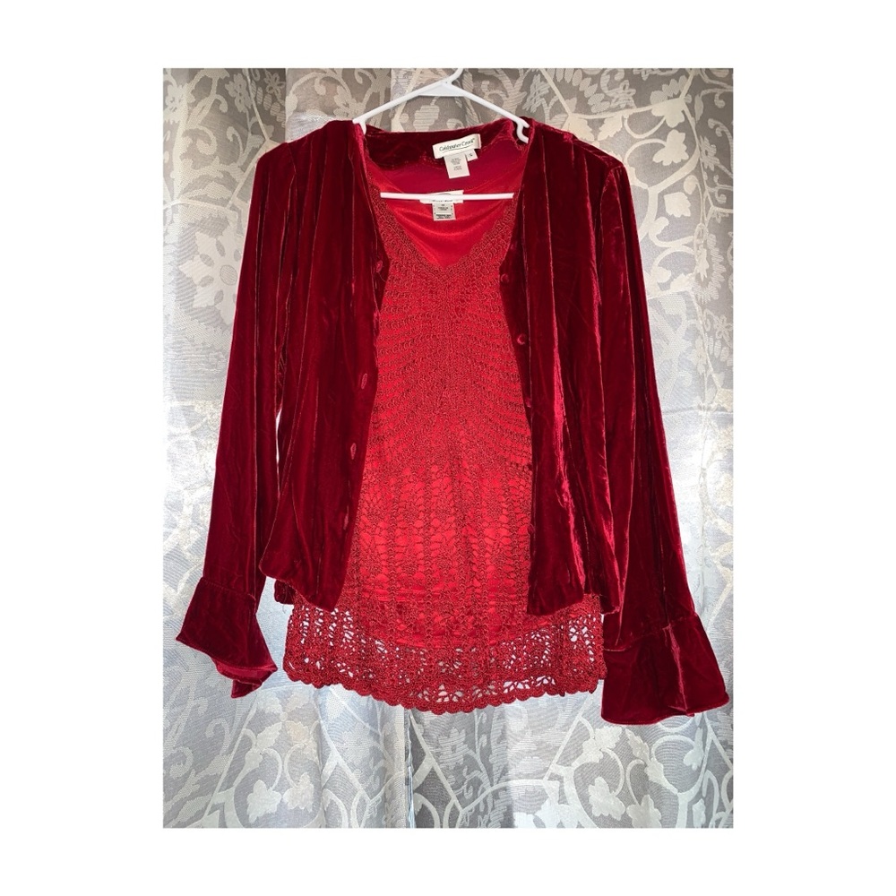 Talbots-red lacetank and a coldwatercreek cardigan